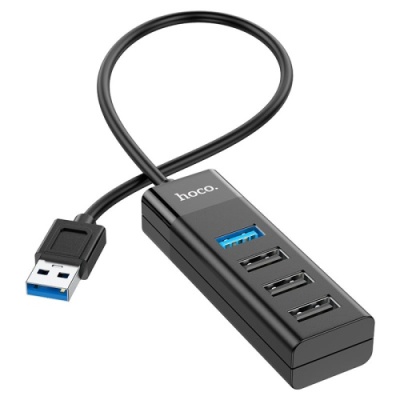 usb hub hoco hb25 easy mix 4-in-1 converter (usb to usb3.0+usb2.0*3) (чорний) 