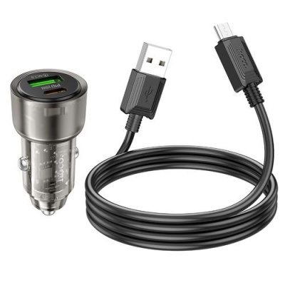 Автомобільний Зарядний Пристрій Hoco Z52 1USB/18W/QC3.0 + 1Type-C/20W/PD + (USB - MicroUSB) (Чорний)