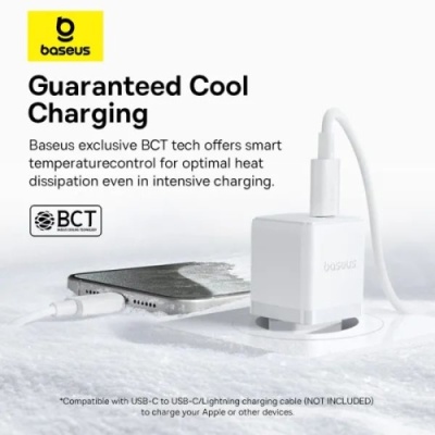 мережевий зарядний пристрій baseus palm fast charger (e0116400) 1type-c/20w/pd +(type-c - lightning 20w) (білий) 