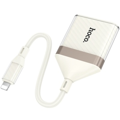 перехідник hoco ua40 2in1 lightning - sd/tf card reader (білий apricot) 