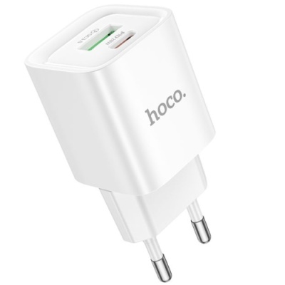 мережевий зарядний пристрій hoco c147a 1usb/18w/qc3.0 + 1type-c/20w/pd (бiлий) 