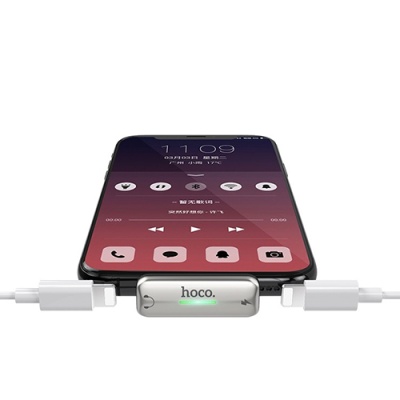 перехідник hoco ls27 apple lightning - (lightning audio+lightning charge) (сталевий) 