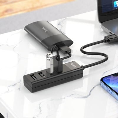 usb hub hoco hb25 easy mix 4-in-1 converter (usb to usb3.0+usb2.0*3) (чорний) 