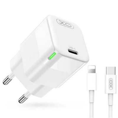 мережевий зарядний пристрій xo ce06 pd 30w gan type-c to lightning (бiлий) 