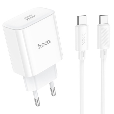 мережевий зарядний пристрій hoco c76a pro 1type-c/30w/qc3.0/pd + (type-c - type-c) (білий) 