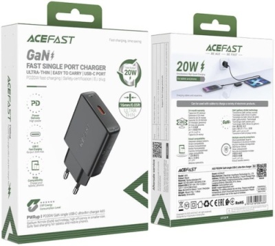 мережевий зарядний пристрій acefast a65 pd20w (1type-c) (чорний) 