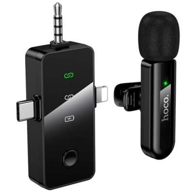 мікрофон петличний бездротовий hoco l20b lightning-type-c-3.5 mm (чорний) 