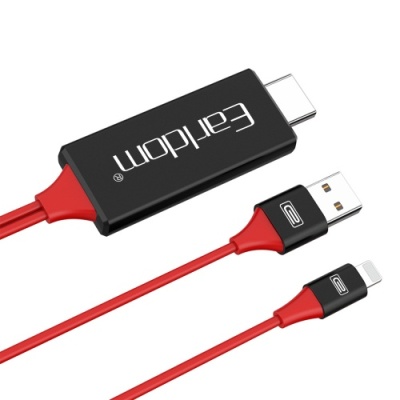 кабель hdmi earldom et-w5 hdmi 1080p lighting to hdtv/video/charge/2m (червоний) 
