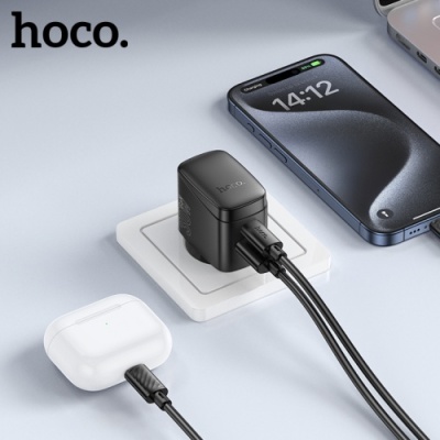 мережевий зарядний пристрій hoco cs61a 1usb/18w/qc3.0 + 1type-c/30w/pd (чорний) 