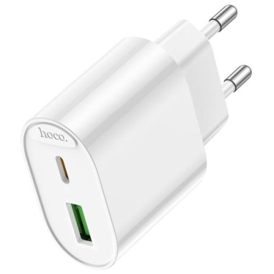 мережевий зарядний пристрій hoco c109a new 1usb/18w/qc3.0 + 1type-c/20w/pd (білий) 
