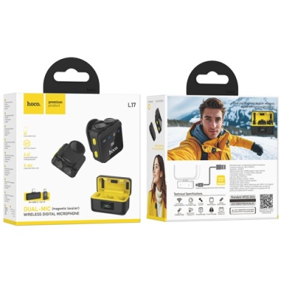 мікрофон петличний бездротовий hoco l17 lightning type-c (чорний) 