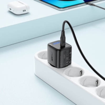 мережевий зарядний пристрій acefast a113 pd20w (1type-c) + type-c - type-c (1,2м) (чорний) 