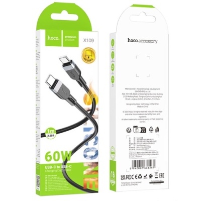 кабель hoco x109 silicone type-c - type-c 60w/1m (чорний) 