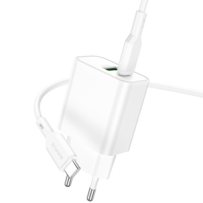 мережевий зарядний пристрій borofone ba88a 1usb/18w/qc3.0 + 1type-c/20w/pd + (type-c - type-c) (білий) 