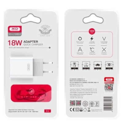 мережевий зарядний пристрій xo l103 1usb/18w/qc3.0 (бiлий) 