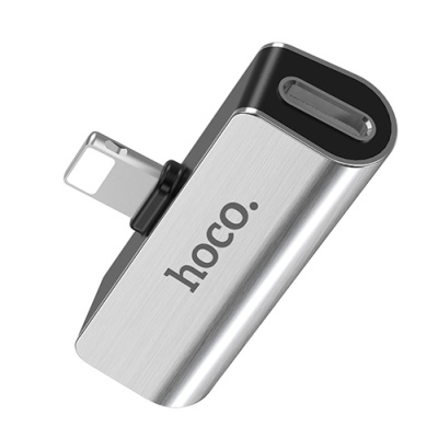 перехідник hoco ls25 lightning - aux (3.5mm) + lightning charge (сталевий) 
