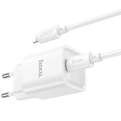 мережевий зарядний пристрій hoco c148a 1type-c/30w/pd + (type-c - lightning) (бiлий) 