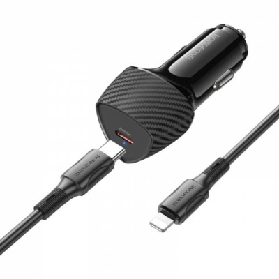 Автомобільний Зарядний Пристрій Borofone BZ31B 1Type-C/30W/PD + (Type-C - Lightning) (Чорний)