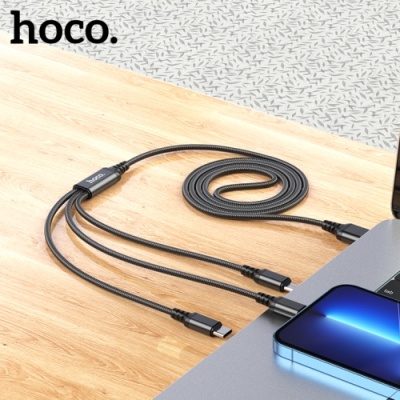 кабель hoco x76 3in1 usb - (lightning+microusb+type-c) 2.0a/1m (чорний) 