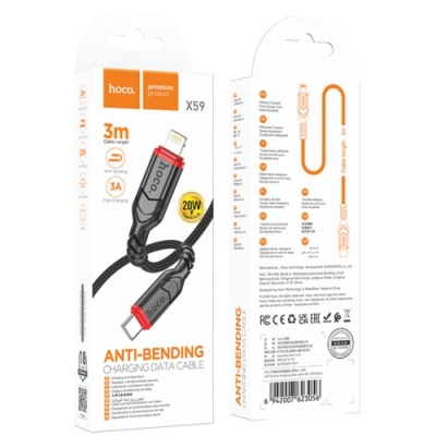 кабель hoco x59 victory type-c - lightning pd20w/3.0a/3m (чорний) 