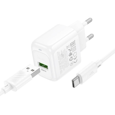 мережевий зарядний пристрій hoco cs52a 1usb/18w/qc3.0 + (usb - type-c) (білий) 