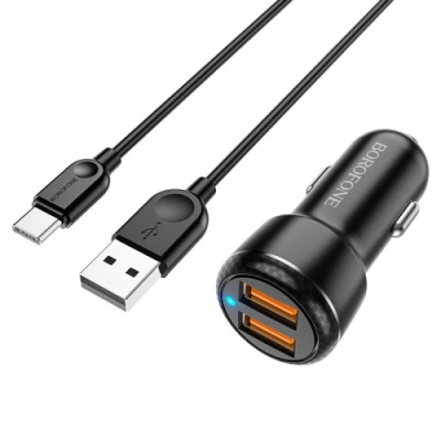 Автомобільний Зарядний Пристрій Borofone BZ17 2USB/18W/QC3.0 + (USB - Type-C) (Чорний)