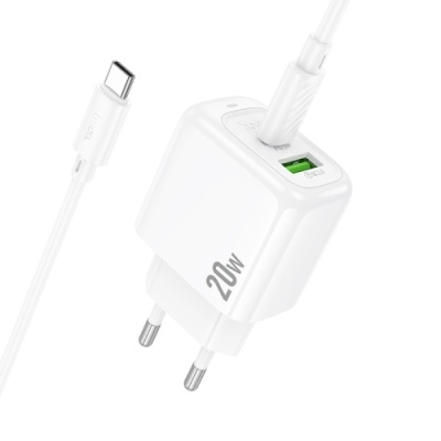мережевий зарядний пристрій hoco cs54a 1usb/18w/qc3.0 + 1type-c/20w/pd + (type-c - type-c) (білий) 