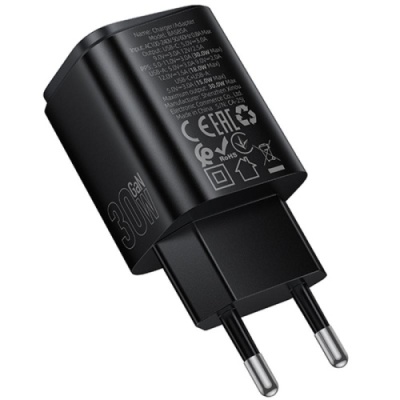 мережевий зарядний пристрій borofone bas85a pd30w + qc3.0 (1usb/1type-c/3a) (чорний) 