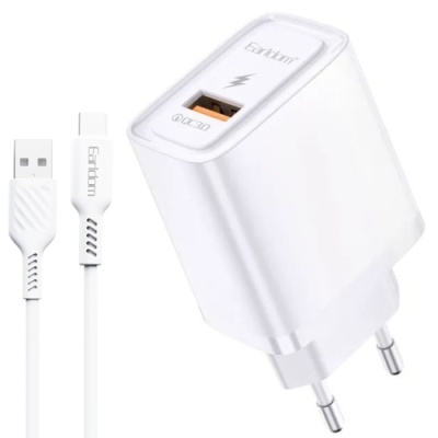 мережевий зарядний пристрій earldom es-eu35c 1usb/qc3.0/18w + (usb - type-c) (білий) 