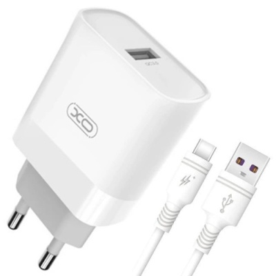 мережевий зарядний пристрій xo l63 1usb/15w/qc3.0 + (usb - type-c) (бiлий) 