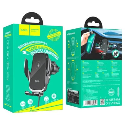 Автотримач Hoco CA202 Plus Automatic Clamping Wireless 15w (Чорно-Сірий)