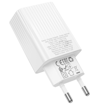 мережевий зарядний пристрій borofone bas74a 1usb/18w/qc3.0 + 1type-c/20w/pd (білий) 