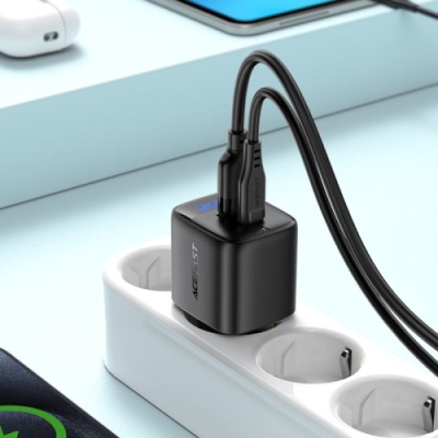 мережевий зарядний пристрій acefast a114 pd25w+qc 3.0 (1type-c/1usb/3a) (чорний) 