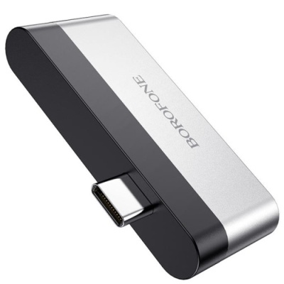 перехідник borofone dh2 type-c to hdmi+usb3.0 adapter (сталево-чорний) 