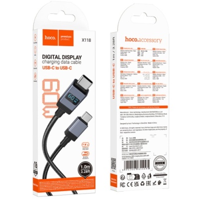 кабель hoco x118 type-c - type-c 60w/1m (чорний) 