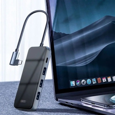 usb hub xo hub002 type-c (чорний) 