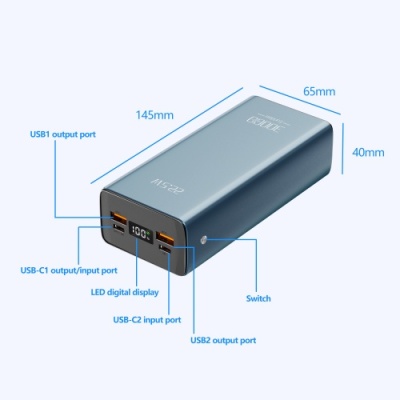 додаткова батарея power bank earldom et-pd36 30000 mah metal alloy pd20w+qc3.0 22.5w (чорний) 