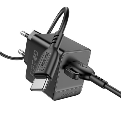 мережевий зарядний пристрій borofone bas11a 1usb/10.5w + (usb - type-c) (чорний) 