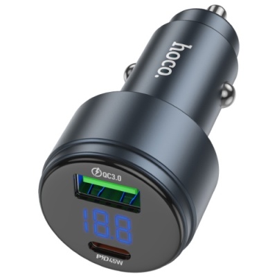 Автомобільний Зарядний Пристрій Hoco Z57B 1USB/18W/QC3.0 + 1Type-C/45W/PD (Сірий)