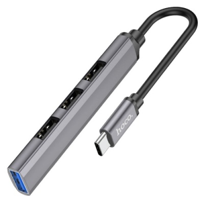 usb hub hoco hb26 4-in-1 adapter (type-c to usb3.0+usb2.0*3) (сiрий) 