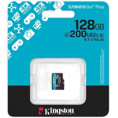 карта пам'яті microsdxc (uhs-1 u3) kingston canvas go! plus 128gb class 10 a2 v30 (r200mb/s) 