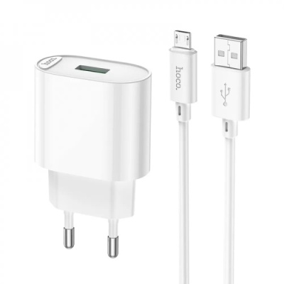 мережевий зарядний пристрій hoco c109a fighter 1usb/18w/qc3.0 + (usb - microusb) (білий) 