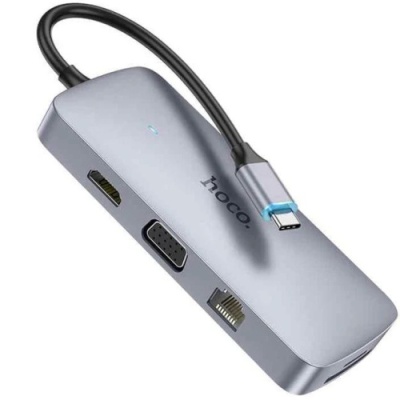 usb hub hoco hb33 type-c easy type-c 10-in-1 multi-function converter 0,18m. metal gray 