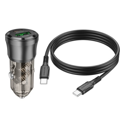 Автомобільний Зарядний Пристрій Borofone BZ25 38W 1USB/18W/QC3.0 + 1Type-C/20W/PD + (Type-C - Type-C) (Прозоро-Чорний)