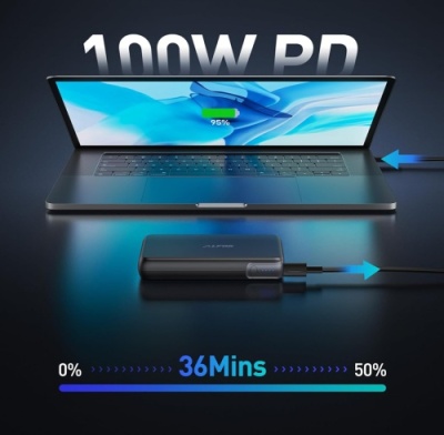 додаткова батарея power bank alfox af-pb007 pd100w+qc3.0 18w 30000 mah (чорний) 