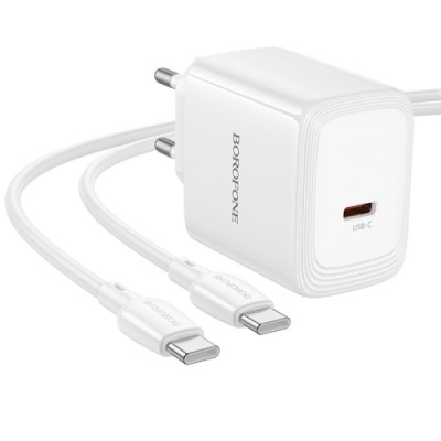 мережевий зарядний пристрій borofone bn33 pd40w (1type-c) + type-c - type-c (білий) 