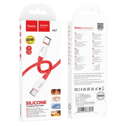 кабель hoco x87 magic silicone (pd) type-c - type-c 60w 3a/1m (червоний) 