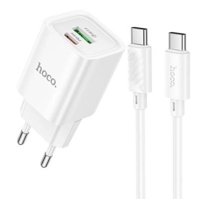 мережевий зарядний пристрій hoco c149a 1usb/18w/qc3.0 + 1type-c/30w/pd + (type-c - type-c) (бiлий) 
