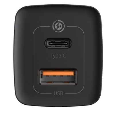 мережевий зарядний пристрій baseus gan2 lite (ccgan2l-b01) 1usb/45w/qc4.0 + 1type-c/65w/pd (black) 