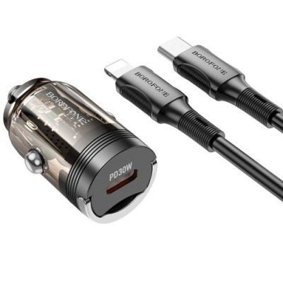 Автомобільний Зарядний Пристрій Borofone BZ29 1Type-C/30W/PD + (Type-C - Lightning) (Чорний)